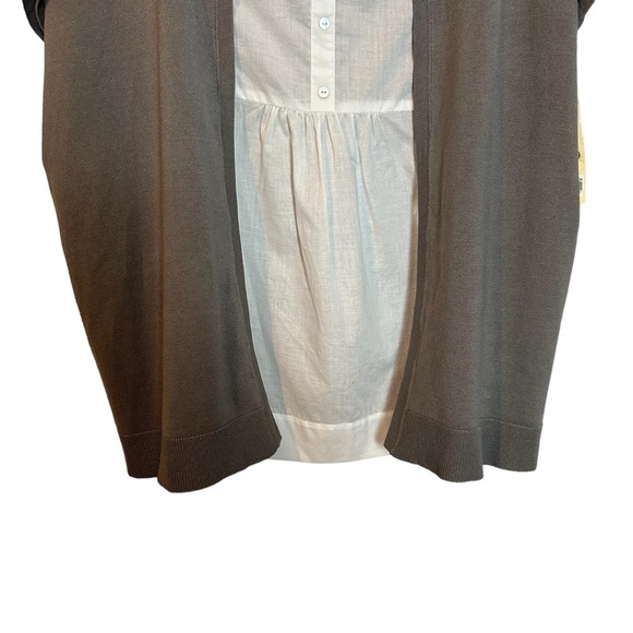 NEXX Woman Knit 75% Silk 25%Nylon 100% Woven Cotton London Fog Gray & White Top - Picture 2 of 15
